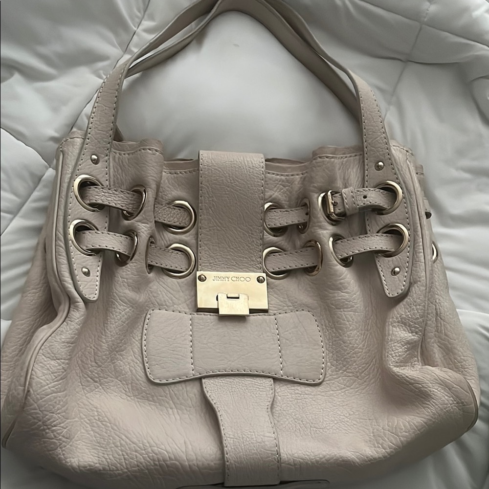 Jimmy Choo Ramona light cream  Leather Shoulder Bag with Gold Plate